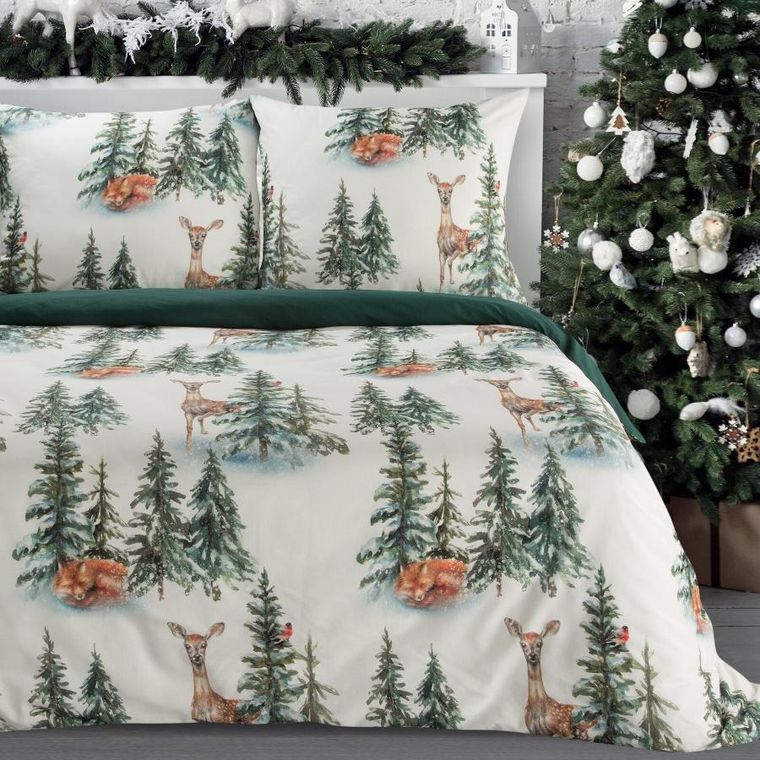 Eurofirany, świąteczny komplet pościeli, Deer, 220-200 cm, biały