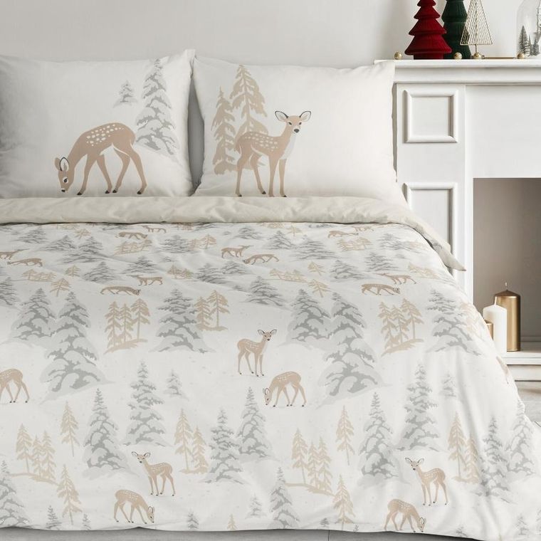 Eurofirany, świąteczny komplet pościeli, Fawn, 160-200 cm, biały