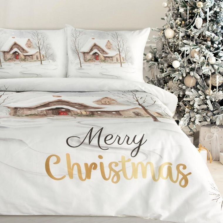 Eurofirany, świąteczny komplet pościeli, Joyfull, 140-200 cm, biały