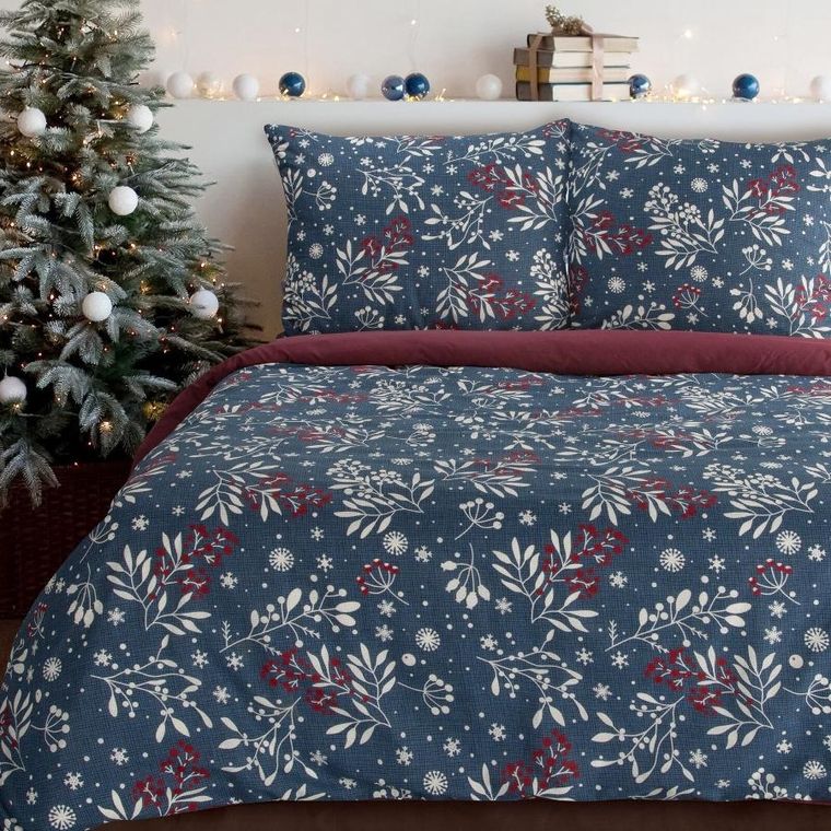 Eurofirany, świąteczny komplet pościeli, Kristy, 140-200 cm, granatowy