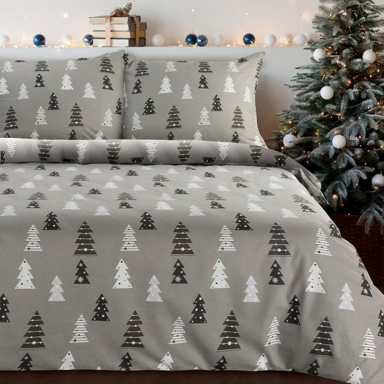 Eurofirany, świąteczny komplet pościeli, Lenon, 220-200 cm, stalowy