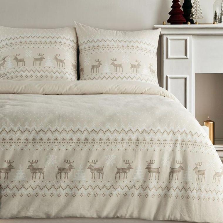 Eurofirany, świąteczny komplet pościeli, Luke, 220-200 cm, beżowy