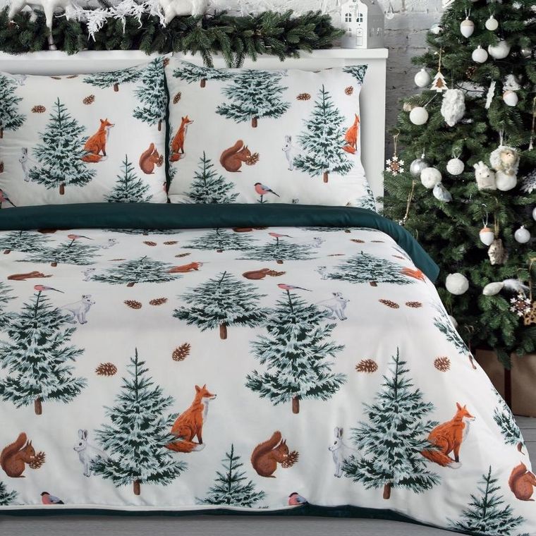 Eurofirany, świąteczny komplet pościeli, Roland, 160-200 cm, biały