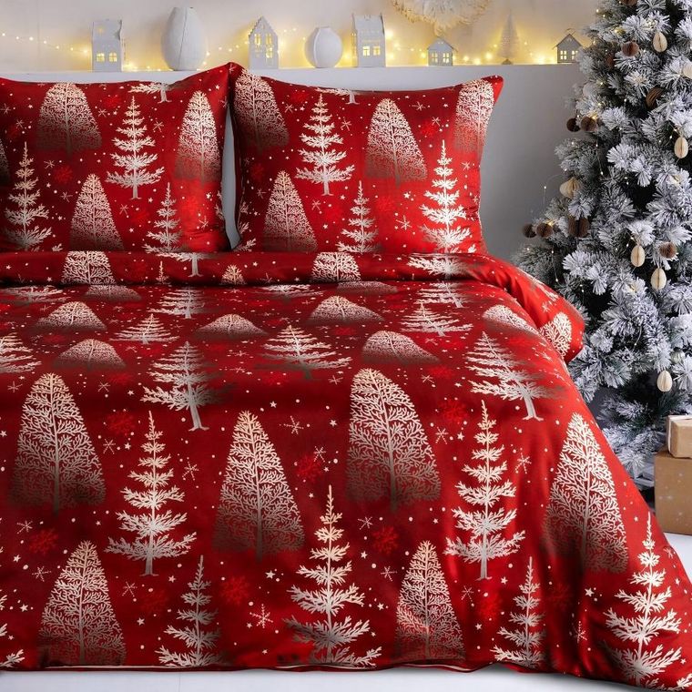 Eurofirany, świąteczny komplet pościeli, Rubin, 220-200 cm, czerwony