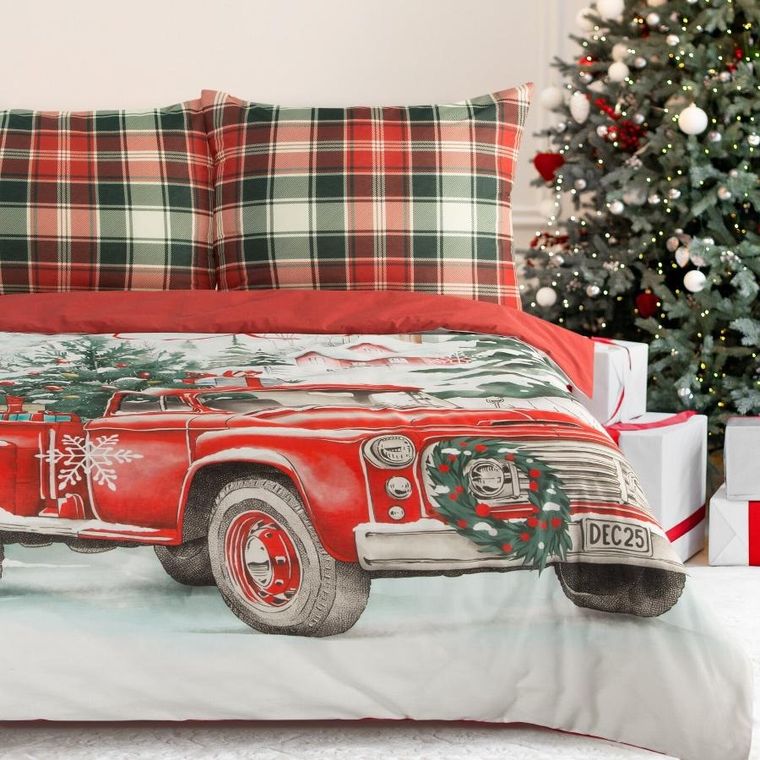 Eurofirany, świąteczny komplet pościeli, Xmas, 220-200 cm, czerwony