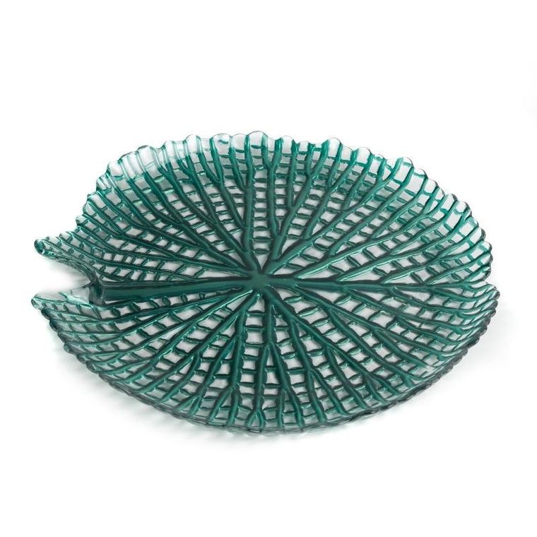 Eurofirany, szklana patera dekoracyjna, Mela, 32-3 cm, turkusowy