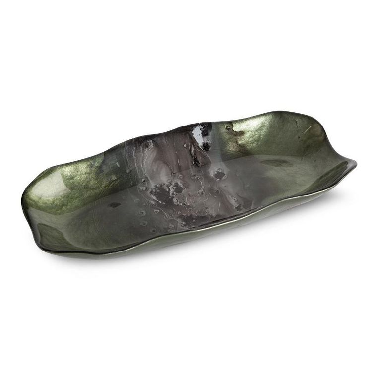 Eurofirany, szklana patera dekoracyjna, Saba 32-17-4 cm, zielony