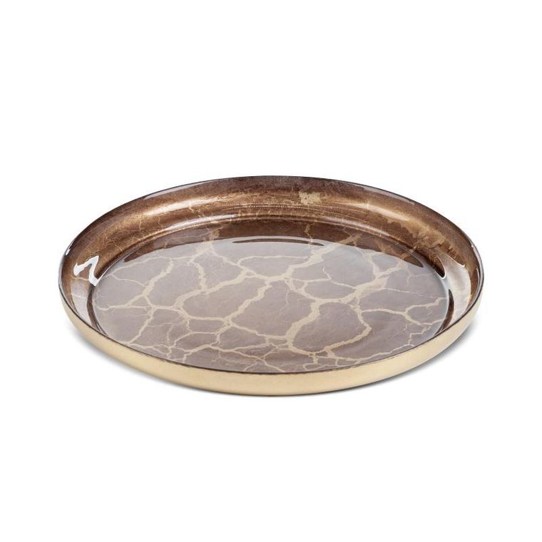 Eurofirany, szklana patera dekoracyjna, Suzi, 21-2 cm, złoty