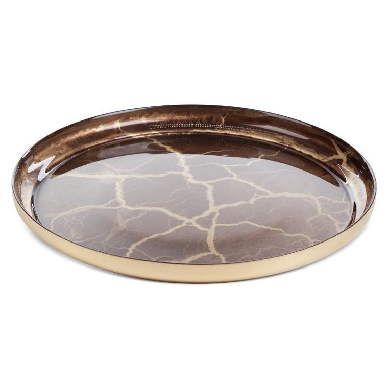 Eurofirany, szklana patera dekoracyjna, Suzi, 28-2 cm, złoty