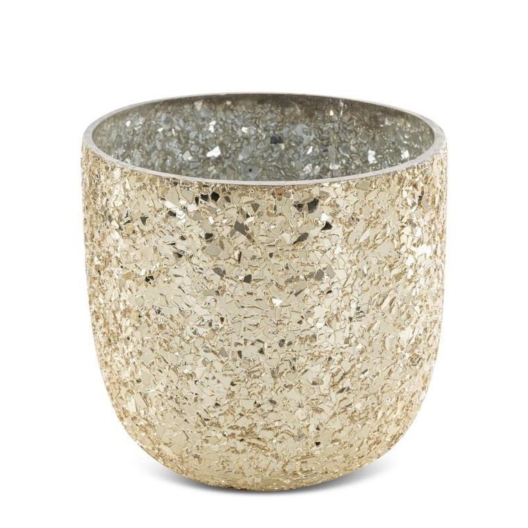 Eurofirany, szklany świecznik dekoracyjny, Melia, złoty, 12-12 cm