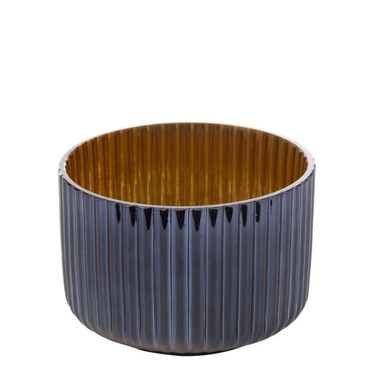 Eurofirany, szklany świecznik dekoracyjny, Nela3, 12-8 cm, granatowy