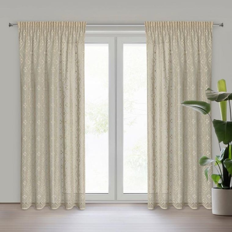 Eurofirany, zasłona gotowa, Nela, na taśmie 140-270 cm, naturalny