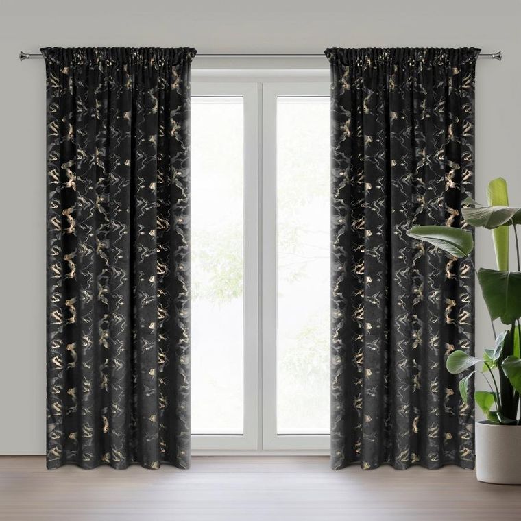 Eurofirany, zasłona gotowa, Raja, na taśmie, 140-270 cm, czarny