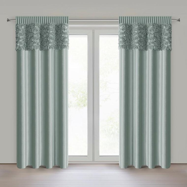 Eurofirany, zasłona gotowa, Roses, na taśmie, 140-270 cm, miętowy