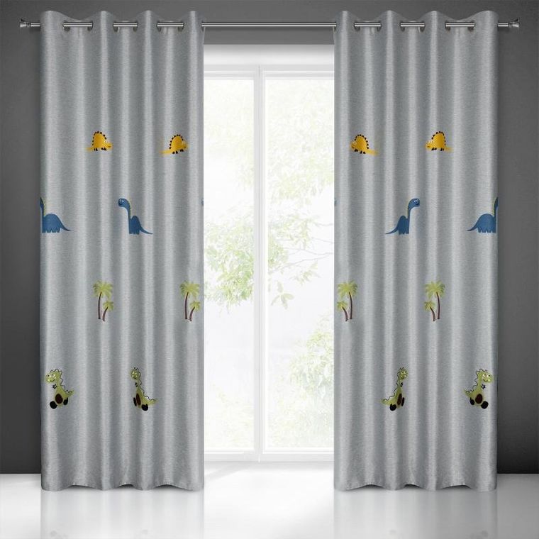 Eurofirany, zasłona zaciemniająca gotowa, dino, 140-250 cm, srebrny