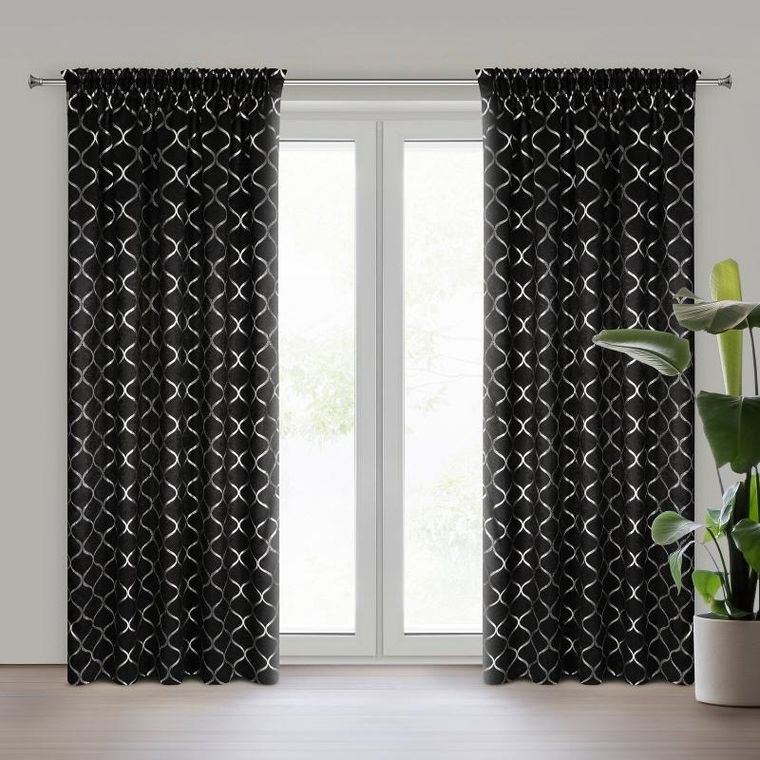 Eurofirany, zasłona zaciemniająca gotowa, mili na taśmie, 140-270 cm, czarny