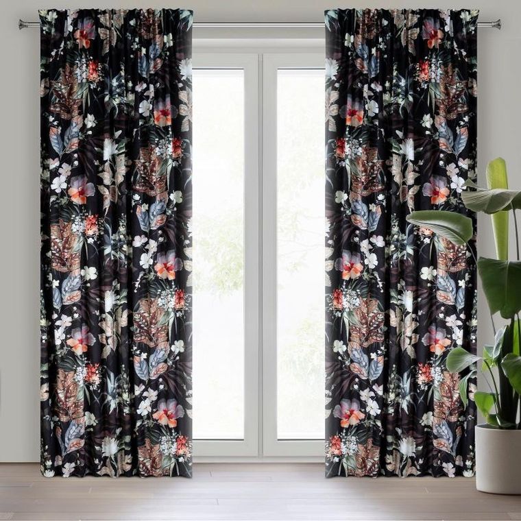 Eurofirany, zasłona zaciemniająca gotowa, na taśmie, Alani, 140-270 cm, czarny