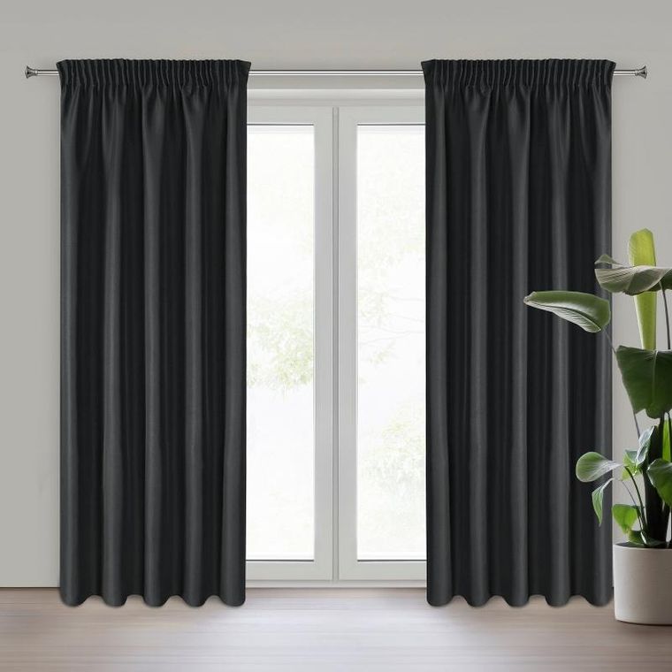 Eurofirany, zasłona zaciemniająca gotowa, na taśmie, Rita, 140-270 cm, czarny