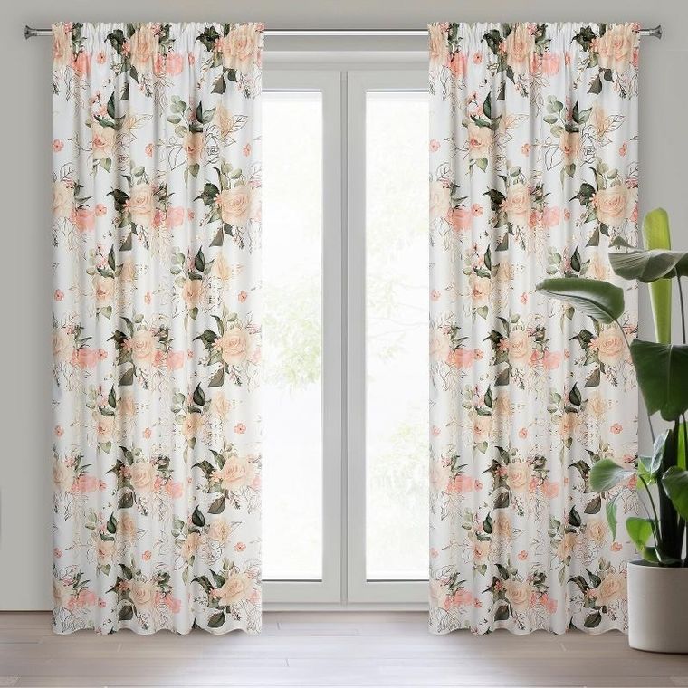 Eurofirany, zasłona zaciemniająca gotowa, na taśmie, Rose, 135-270 cm, biały