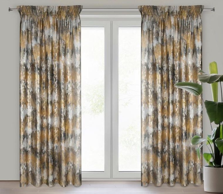 Eurofirany, zasłona zaciemniająca gotowa, na taśmie, Tina, 140-270 cm, musztardowy