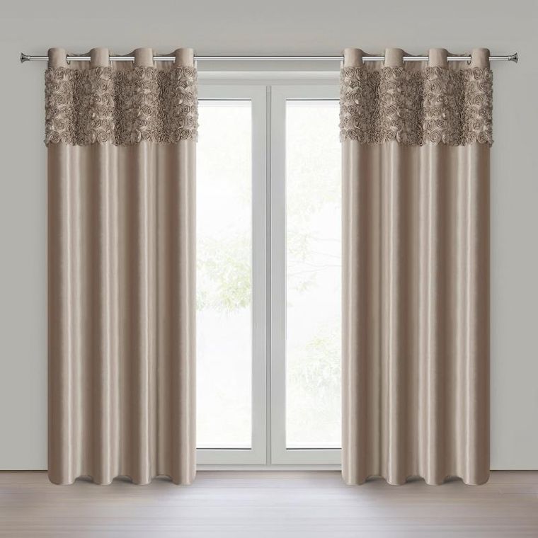 Eurofirany, zasłona zaciemniająca gotowa, Roses, na taśmie, 140-250 cm, ciemnobeżowy