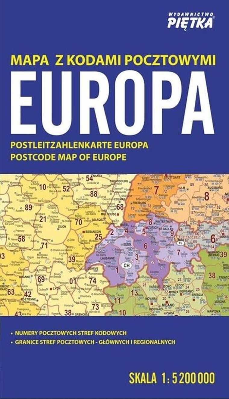 Europa. Mapa z kodami pocztowymi. 1:5 200 000