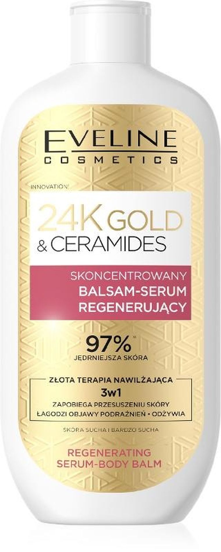 Eveline, 24k Gold & Ceramides, skoncentrowany balsam-serum regenerujący 3w1, 400 ml