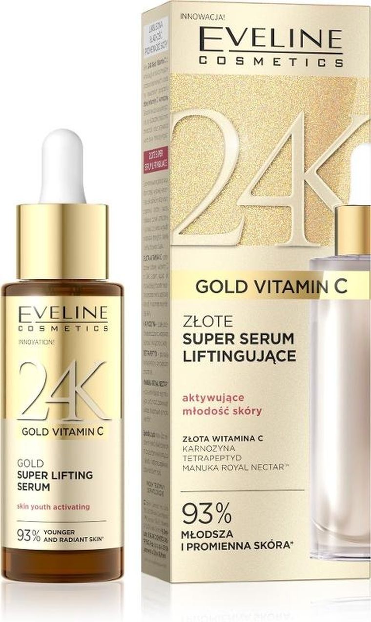 Eveline, 24k gold vitamin c, złote super serum liftingujące, 30 ml