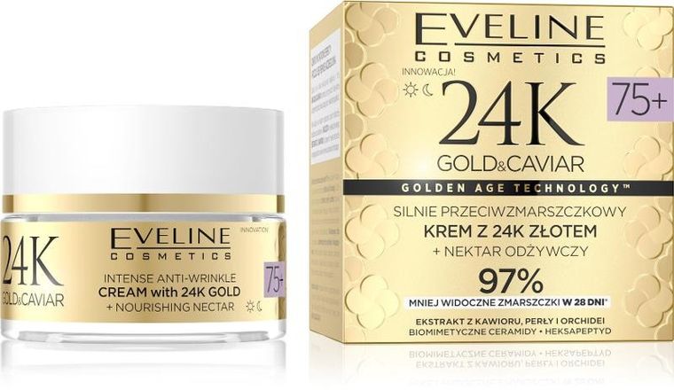Eveline, 24k gold&caviar, krem silnie przeciwzmarszczkowy 75+, 50 ml