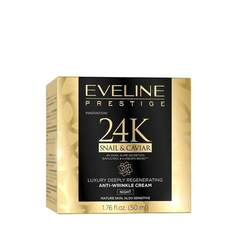 Eveline, 24k Snail & Caviar, luksusowy głęboko regenerujący krem przeciwzmarszczkowy na noc, 50 ml