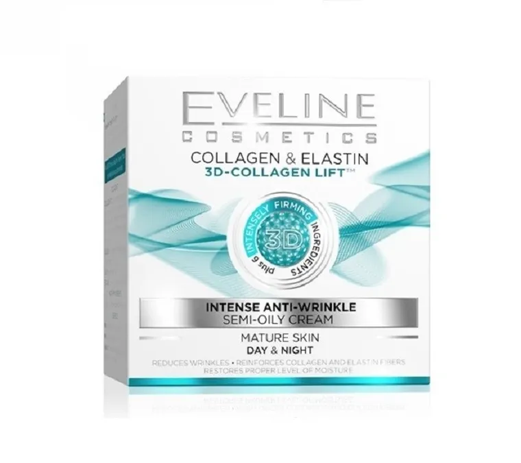 Eveline, 3D-Collagen Lift Intense Anti-Wrinkle, Day&Night Cream, półtłusty, krem silnie przeciwzmarszczkowy do cery dojrzałej na dzień/noc, 50 ml