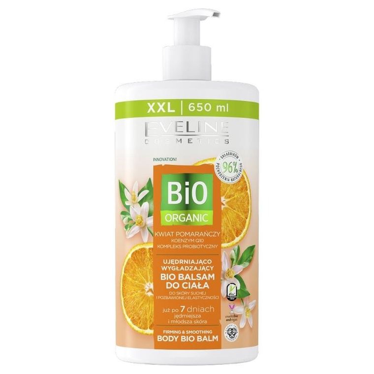 Eveline, Bio Organic, ujędrniająco-wygładzający bio balsam do ciała, kwiat pomarańczy, 650 ml