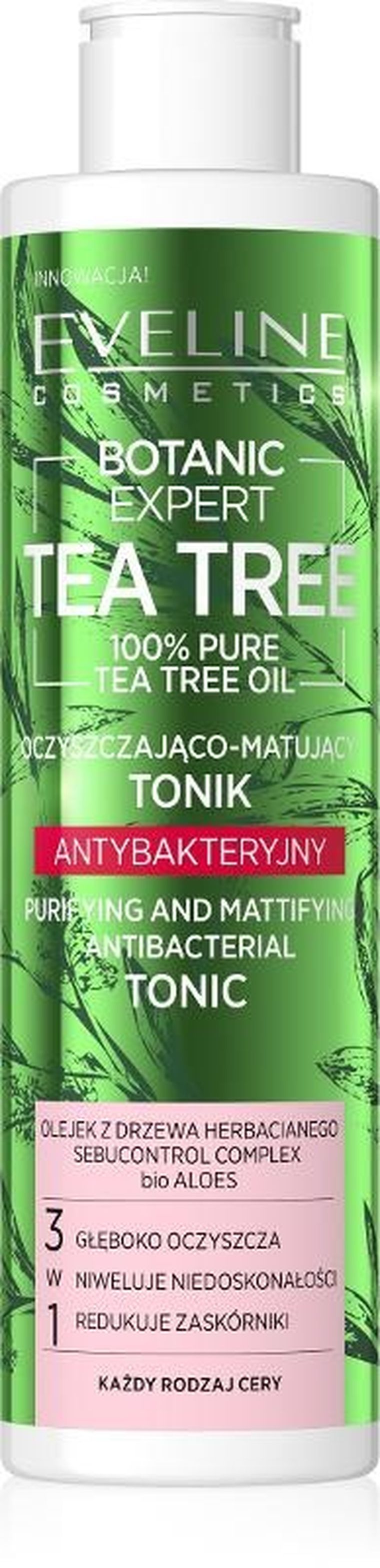 Eveline, Botanic Expert, Tea Tree, tonik antybakteryjny oczyszczająco-matujący, 225 ml