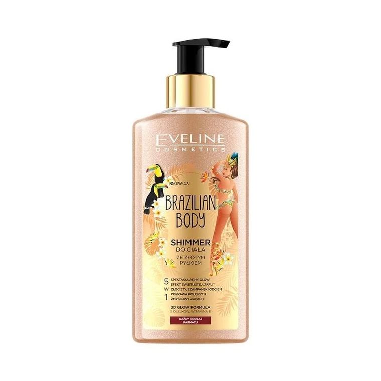 Eveline, Brazilian Body, shimmer do ciała ze złotym pyłkiem, 5w1 do każdej karnacji, 150ml