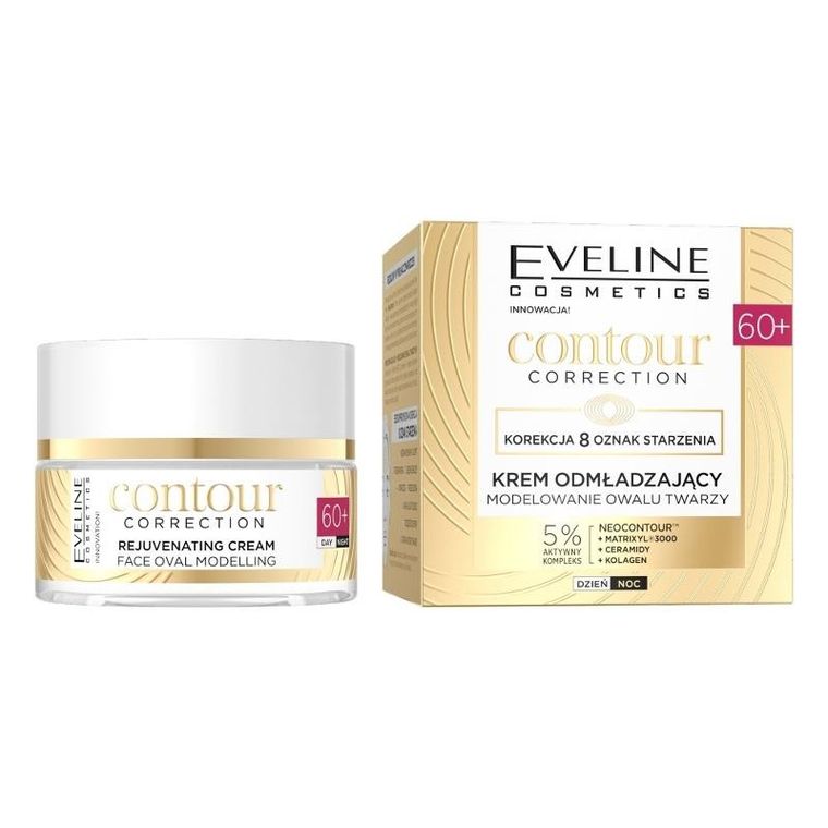 Eveline, Contour Correction 60+, krem odmładzający, modelowanie owalu twarzy na dzień i noc, 50 ml