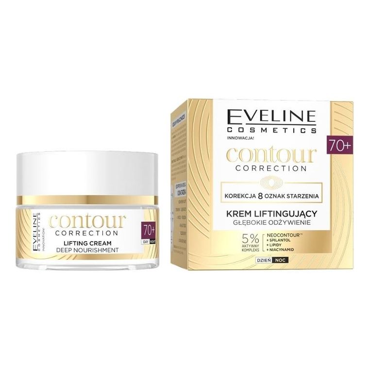 Eveline, Contour Correction 70+, krem liftingujący, głębokie odżywienie na dzień i noc, 50 ml