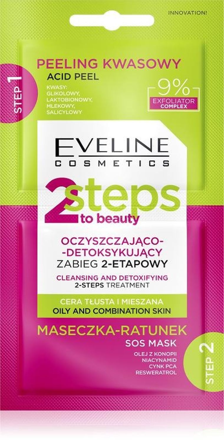 Eveline Cosmetics, 2 Steps to Beauty, oczyszczająco-detoksykujący zabieg 2-etapowy, 2-4 ml