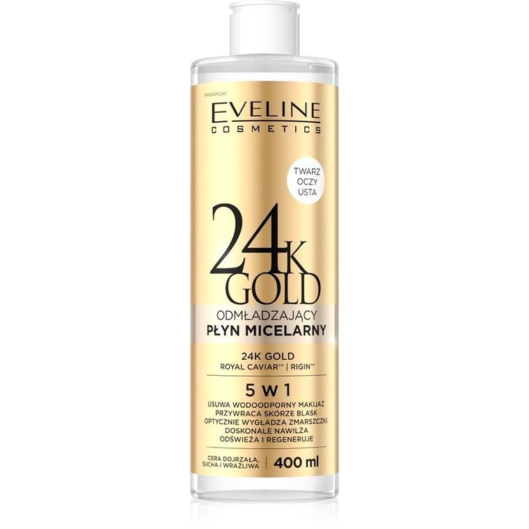 Eveline Cosmetics, 24K Gold, odmładzający płyn micelarny 5w1, 400 ml