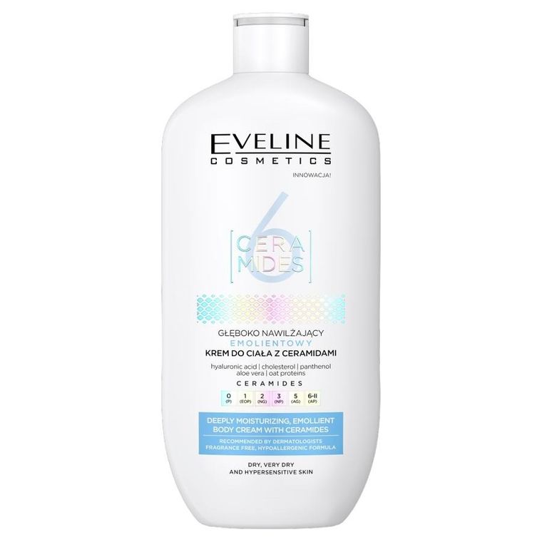 Eveline Cosmetics, 6 Ceramides, głęboko nawilżający emolientowy krem do ciała, 350 ml