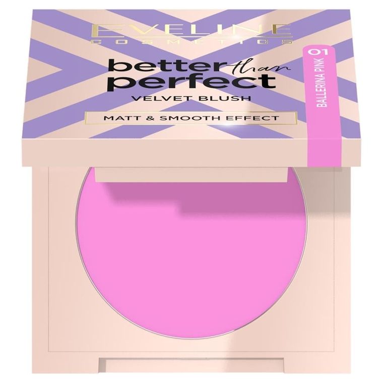 Eveline Cosmetics, Better Than Perfect Velvet Blush, róż prasowany 01 Ballerina Pink, 2,3g