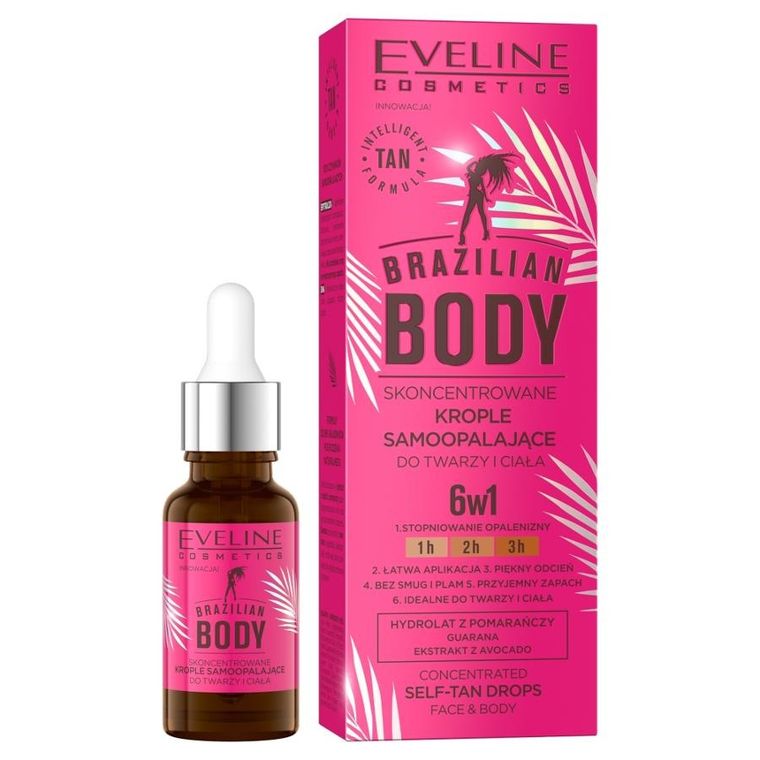 Eveline Cosmetics, Brazilian Body, skoncentrowane krople samoopalające do twarzy i ciała, 18 ml