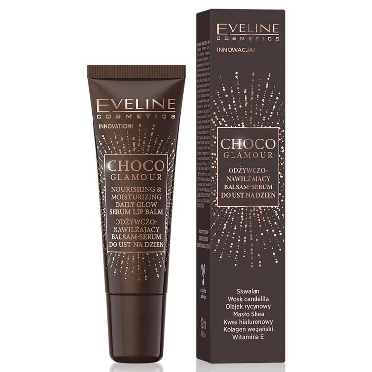 Eveline Cosmetics, Choco Glamour, odżywczo-nawilżający balsam-serum do ust na dzień, 12 ml