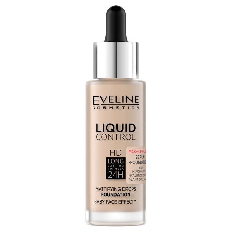 Eveline, Cosmetics, Liquid Control HD Long Lasting Formula 24H, podkład do twarzy z dropperem, nr 010, Light Beige, 32 ml