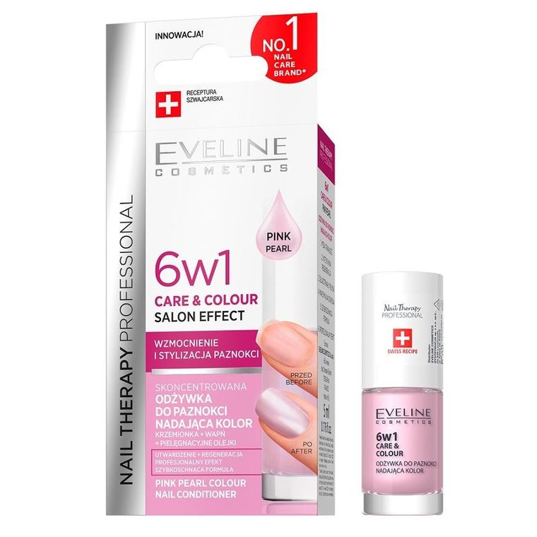 Eveline Cosmetics, Nail Therapy Professional 6w1 Care & Colour, skoncentrowana odżywka do paznokci nadająca kolor, Pink Pearl, 5 ml