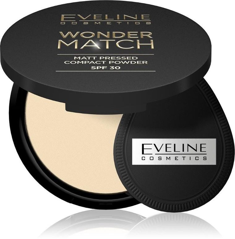 Eveline Cosmetics, Wonder Match, matowy puder prasowany z filtrem ochronnym SPF30, 01 Light Beige, 8g