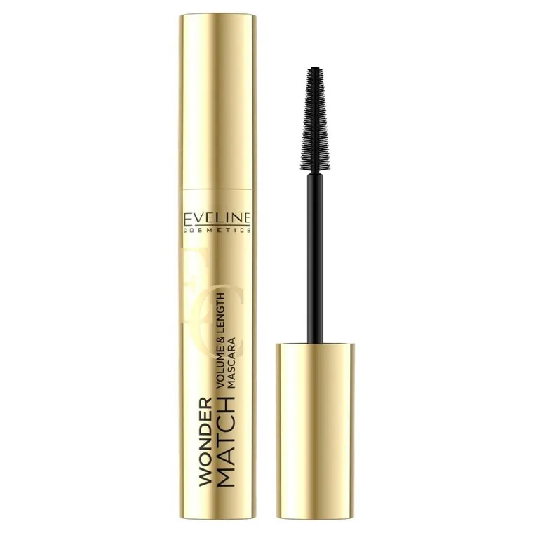 Eveline Cosmetics, Wonder Match, pogrubiająco-wydłużający tusz do rzęs Black, 7 ml