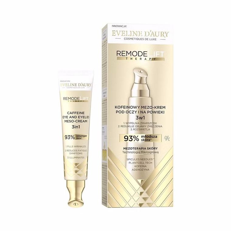 Eveline, D`aury Remodelift Therapy, kofeinowy mezo-krem 3w1 pod oczy i na powieki, 15 ml
