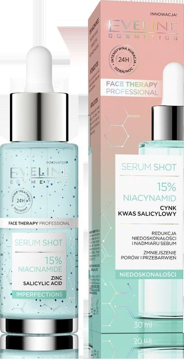 Eveline, Face Therapy Professional, serum shot, kuracja redukująca niedoskonałości, 15% niacynamid, 30 ml