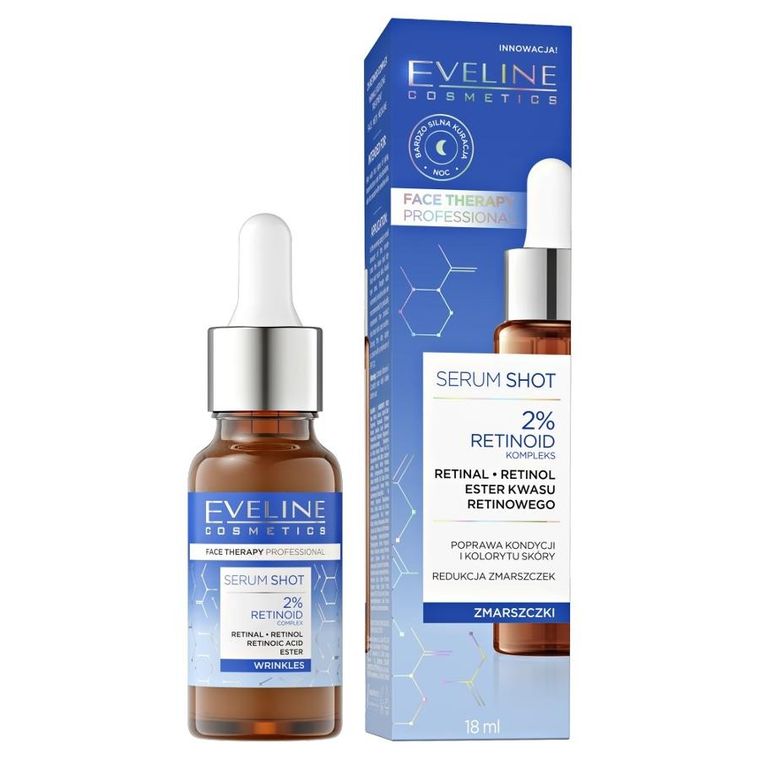 Eveline, face therapy professional serum shot, kuracja redukująca zmarszczki, 2% retinoid, 18 ml