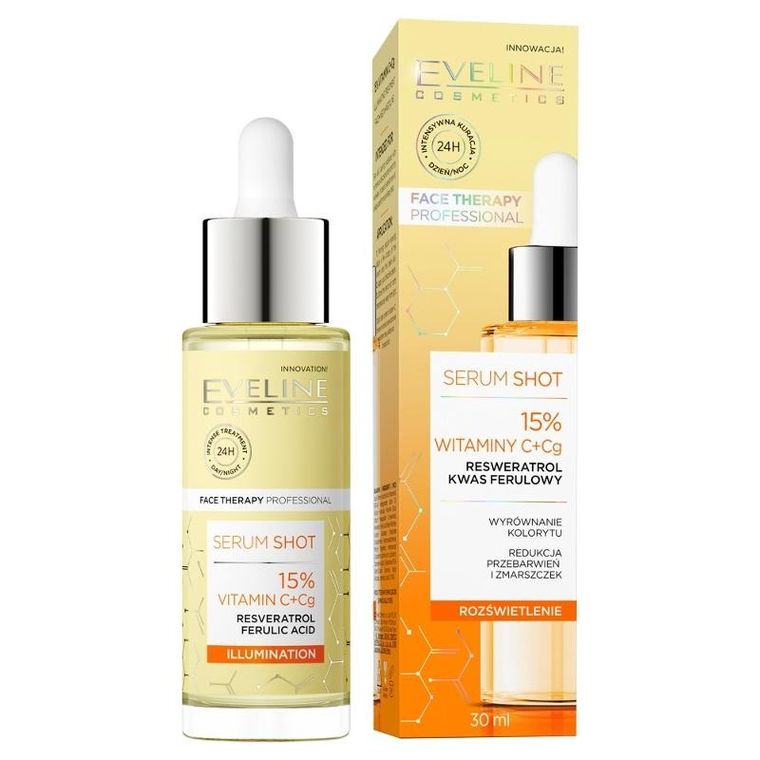 Eveline, Face Therapy Professional, serum shot, kuracja rozświetlająca, 15% witamina c+cg, 30 ml